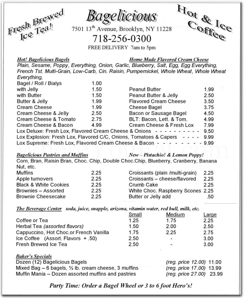 The Bagelicious menu